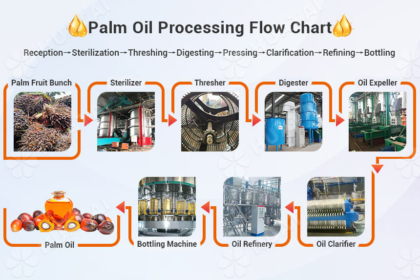 Palm oil processing flow chart with machine